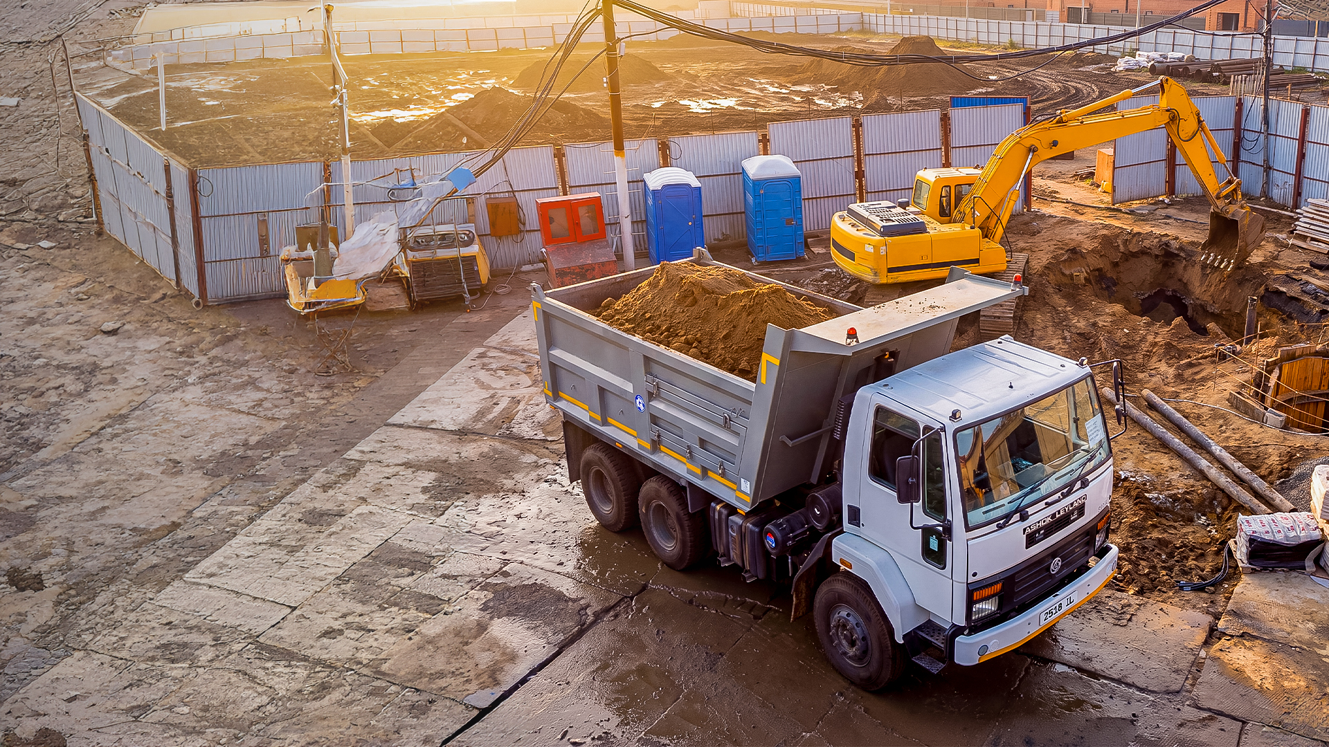 Ashok Leyland tipper loading at a construction site